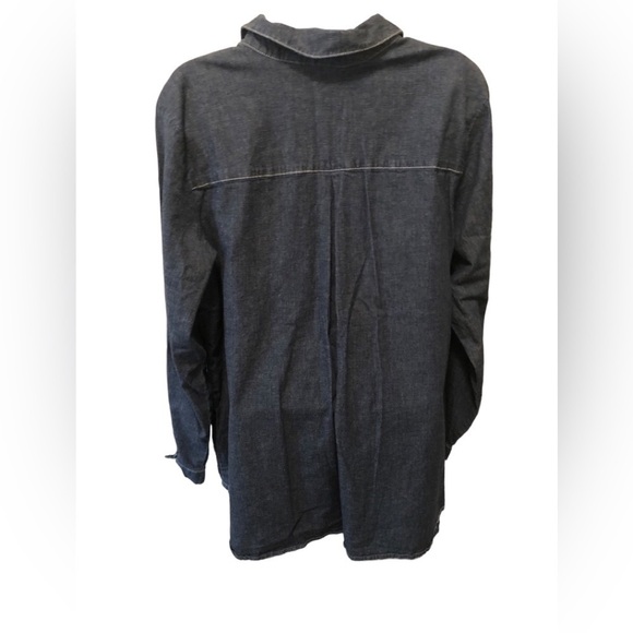 Quacker Factory Anchors Away Woven Shirt  Sz. XL Denim Blue Cotton Stretch - Picture 7 of 9